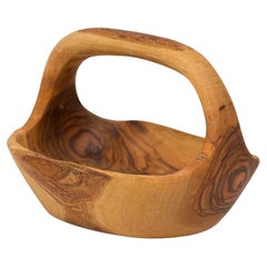 Contemporary Rustic Modern Organic Form Small Olive Wood Basket