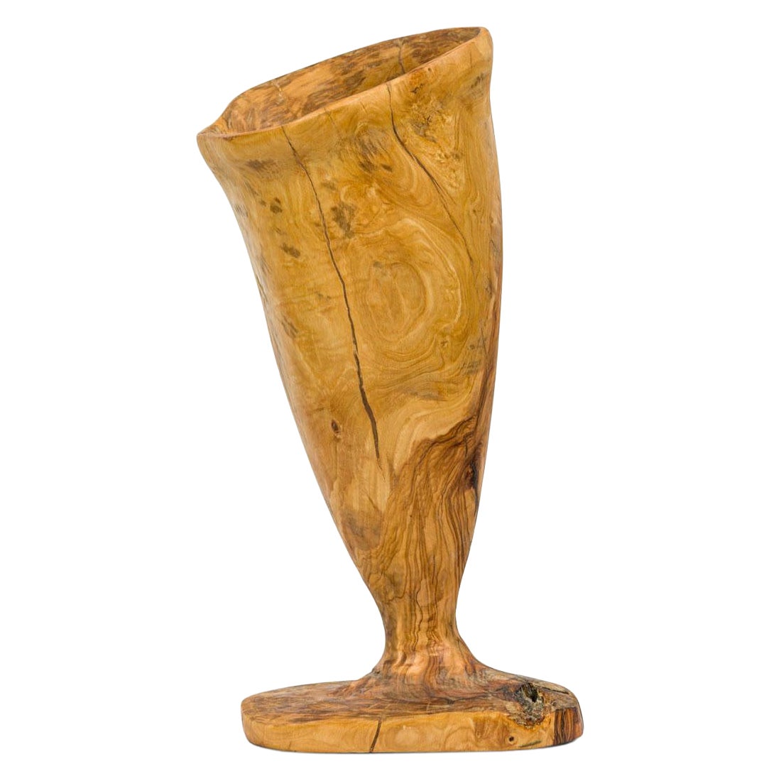 Contemporary Rustic Modern Organic Form Wooden Footed Vase For Sale