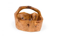 Contemporary Rustic Organically Shaped Olive Wood Basket