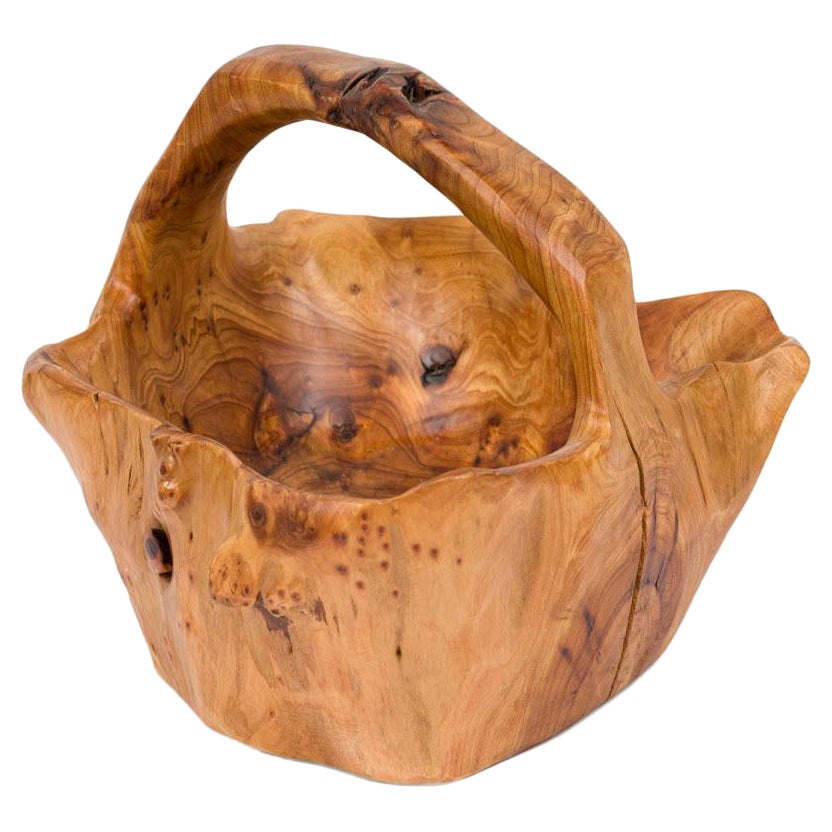 Contemporary Rustic Organically Shaped Olive Wood Basket