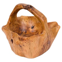Contemporary Rustic Organically Shaped Olive Wood Basket