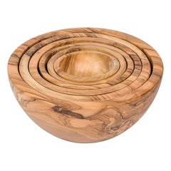 Contemporary Rustic Style Olive Wood Nesting Bowl Set