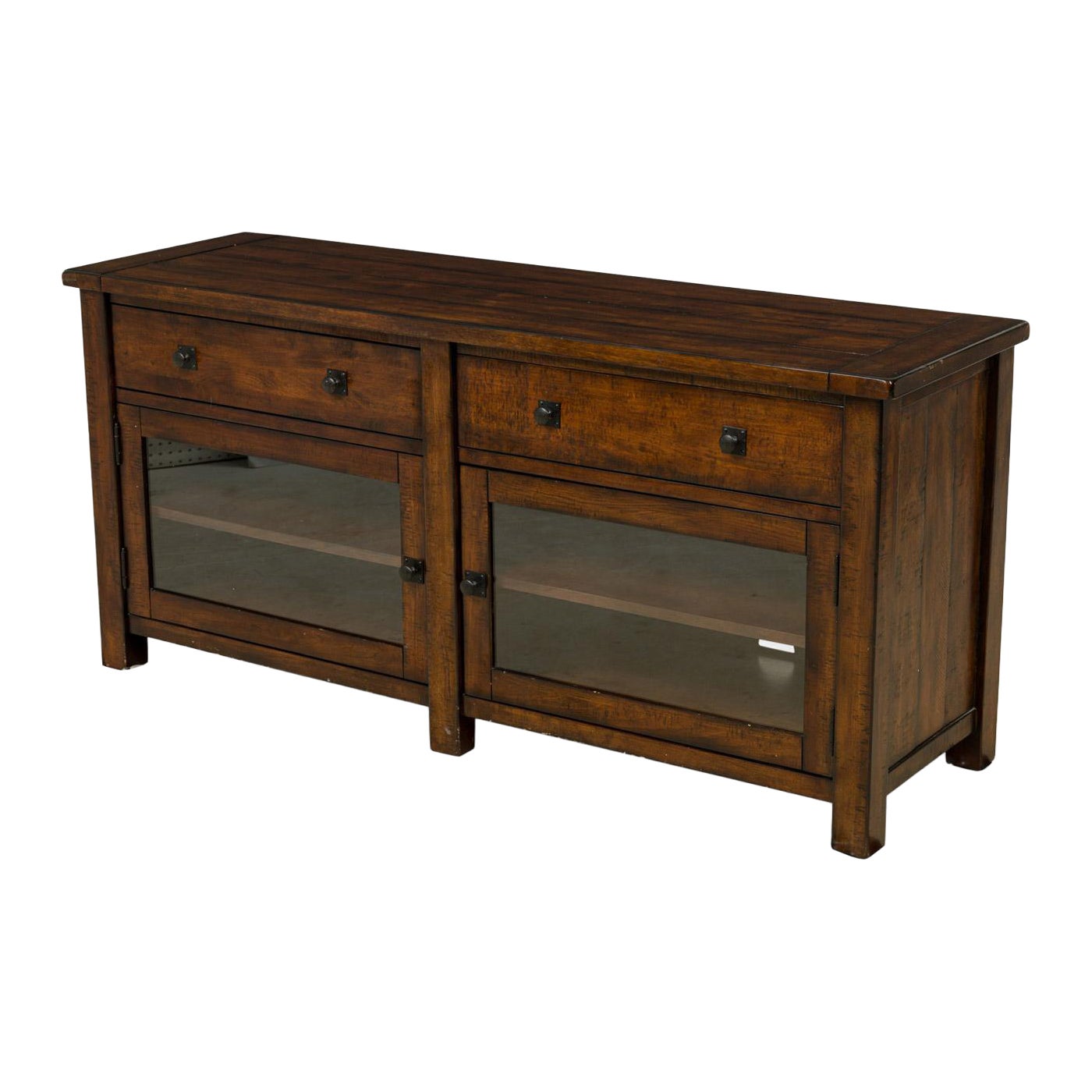 Contemporary Rustic Wood and Glass Sideboard For Sale