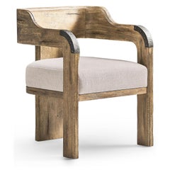 Contemporary Rustic Wood Armchair with Upholstered Seat