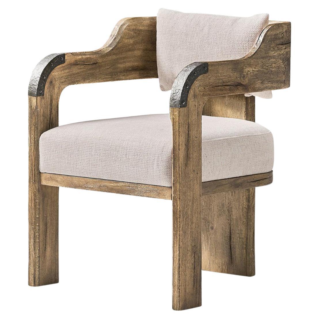 Contemporary Rustic Wood Armchair with Upholstered Seat