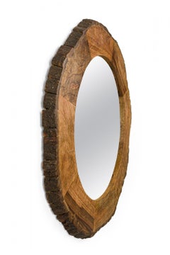Contemporary Rustic Wooden Frame Circular Wall Mirror