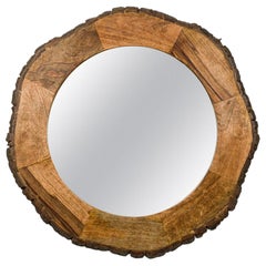 Contemporary Rustic Wooden Frame Circular Wall Mirror