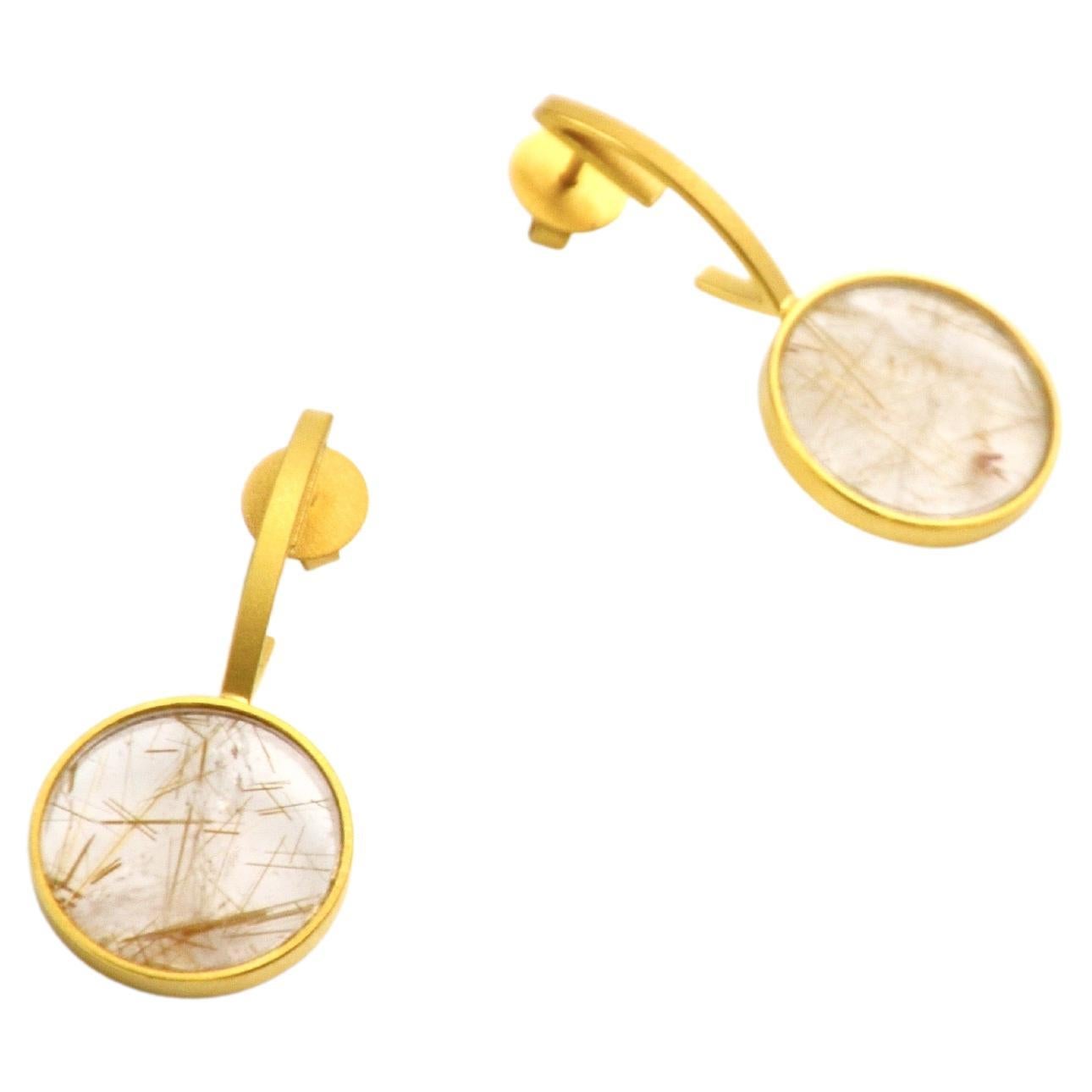 Contemporary Rutile Quartz 18 karat Gold Earrings For Sale