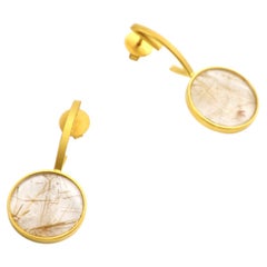 Contemporary Rutile Quartz 18 karat Gold Earrings