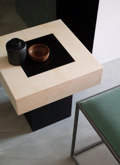 Contemporary Side Low Table Real Parchment Wood Black White