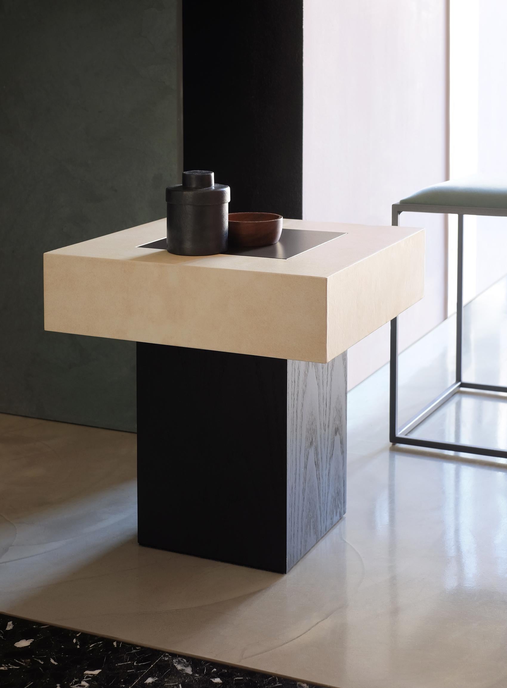 Modern Contemporary Side Low Table Real Parchment Wood Black White For Sale