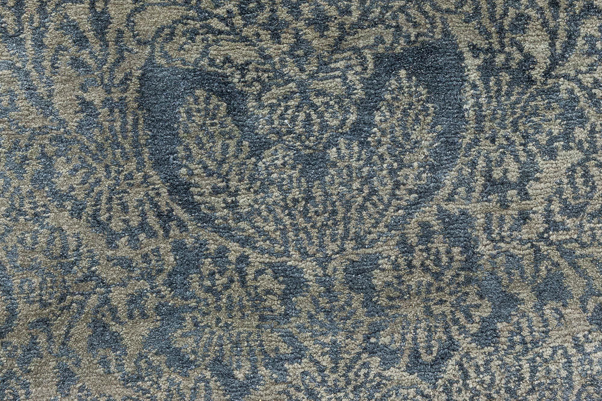 Wool Contemporary S10 Tibetan Floral Design Rug by Doris Leslie Blau For Sale