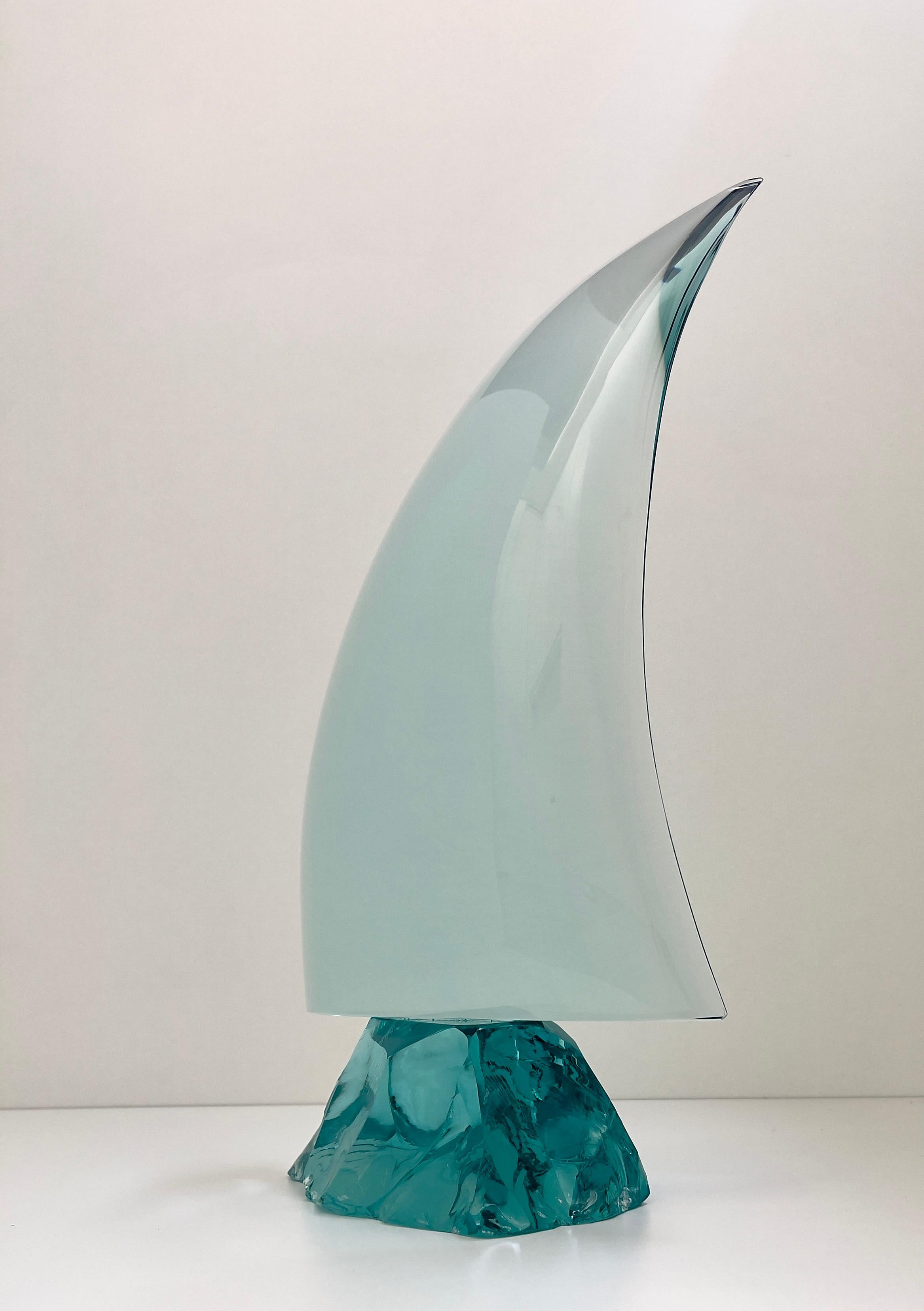 Italian Contemporary 'Sail' Handmade Aquamarine Crystal Big Sculpture by Ghirò Studio For Sale