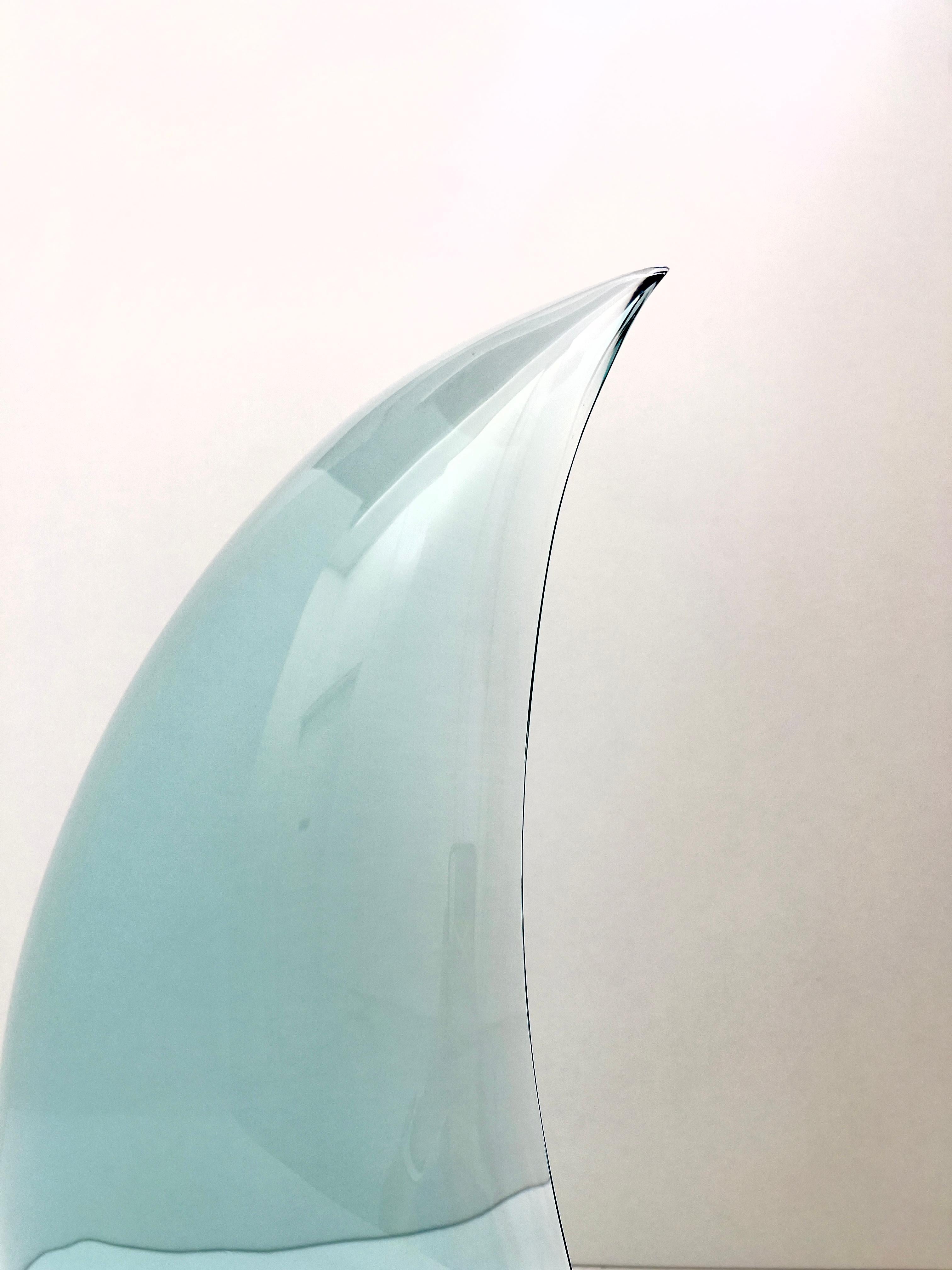 Glass Contemporary 'Sail' Handmade Aquamarine Crystal Big Sculpture by Ghirò Studio For Sale