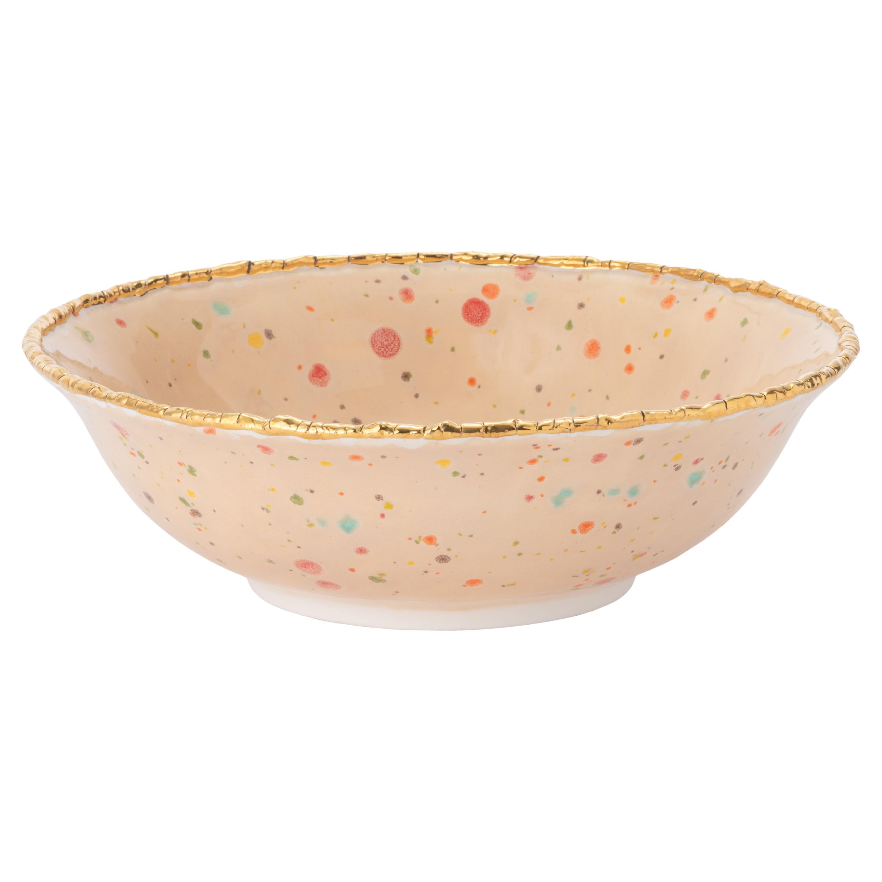Porcelain Salad Bowl Cream Enamel Golden Edge Hand Painted Made in Italy  For Sale at 1stDibs