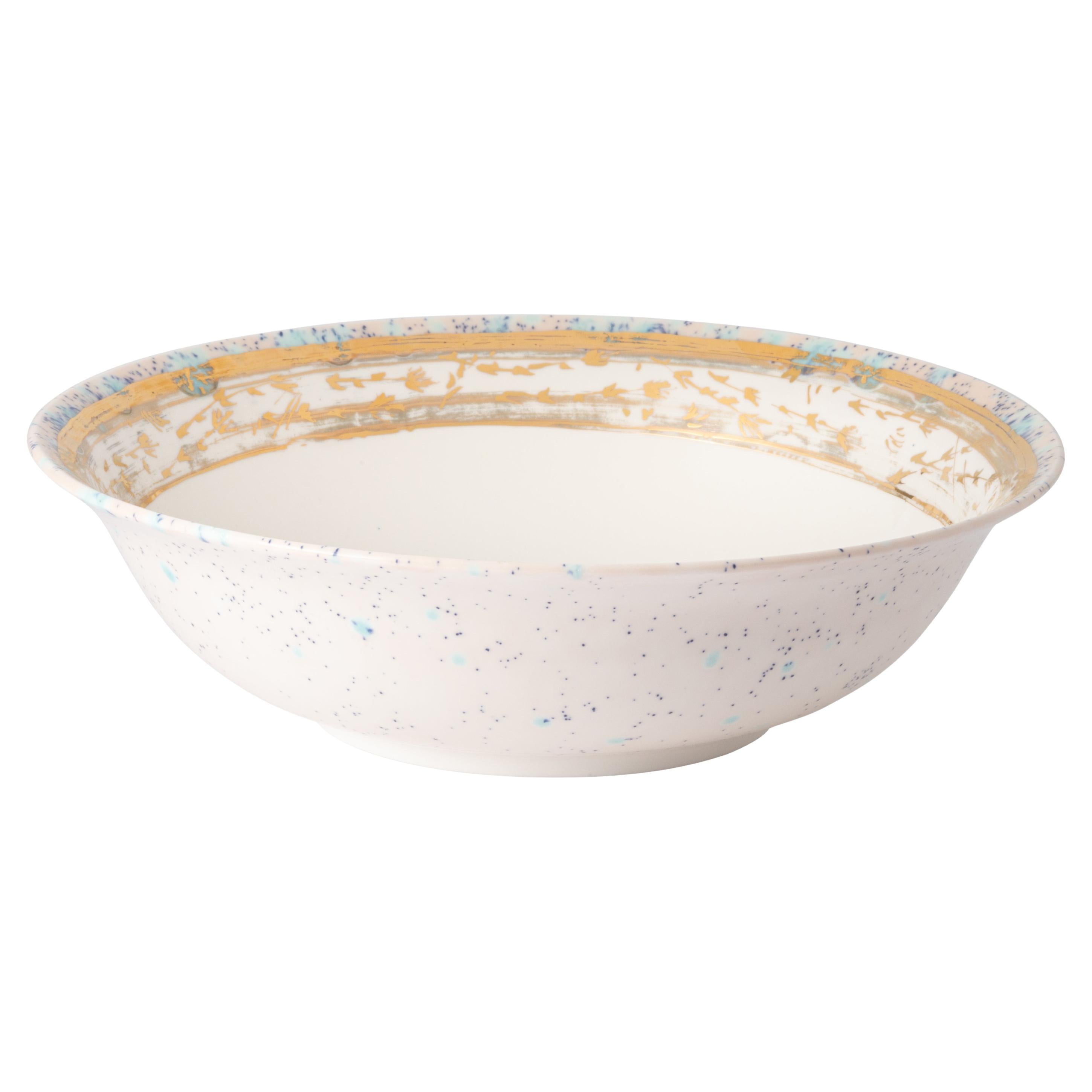 Bol à salade contemporain or plaqué en porcelaine peint à la main en vente