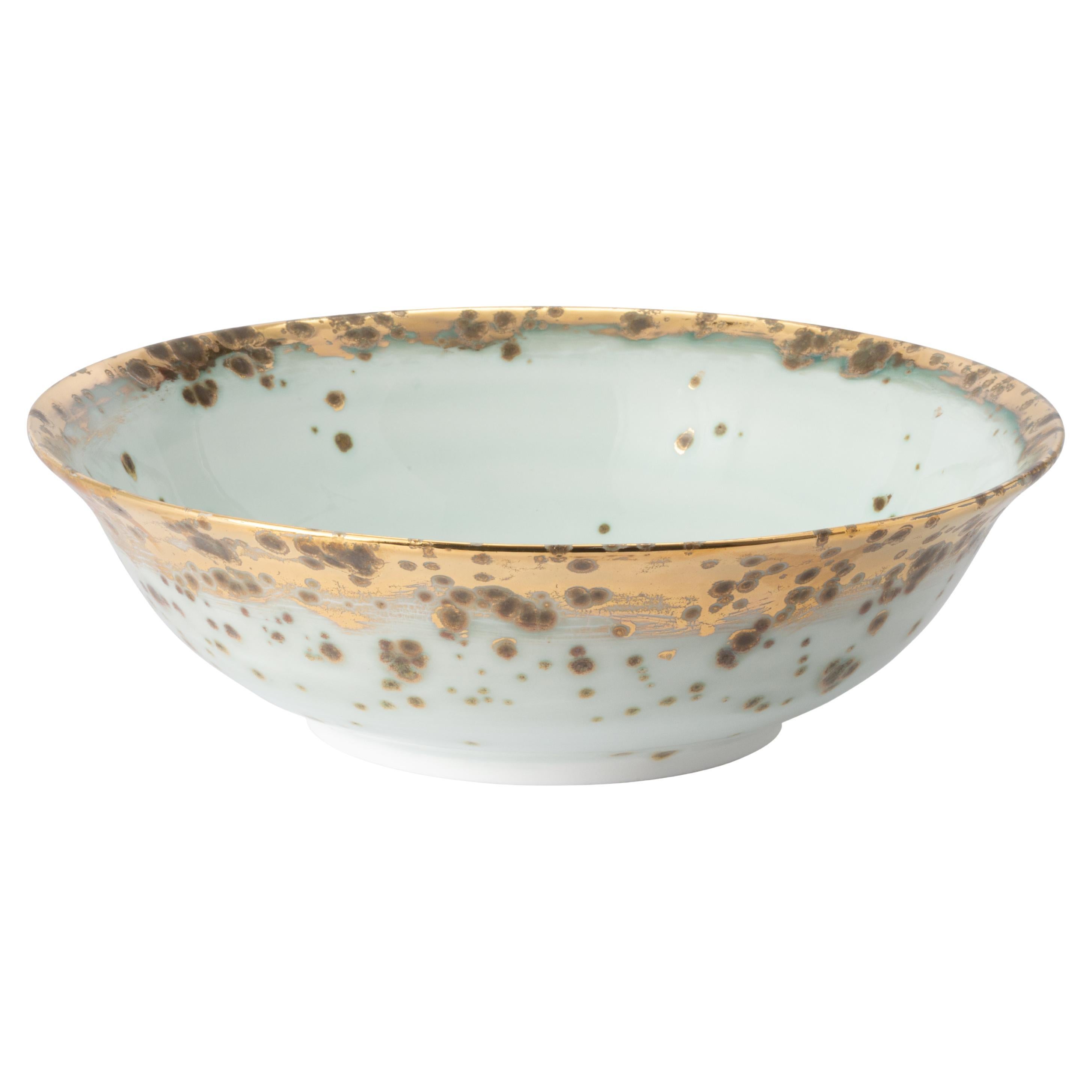 Contemporary Salad Bowl Gold Hand Painted Porcelain Tableware For Sale