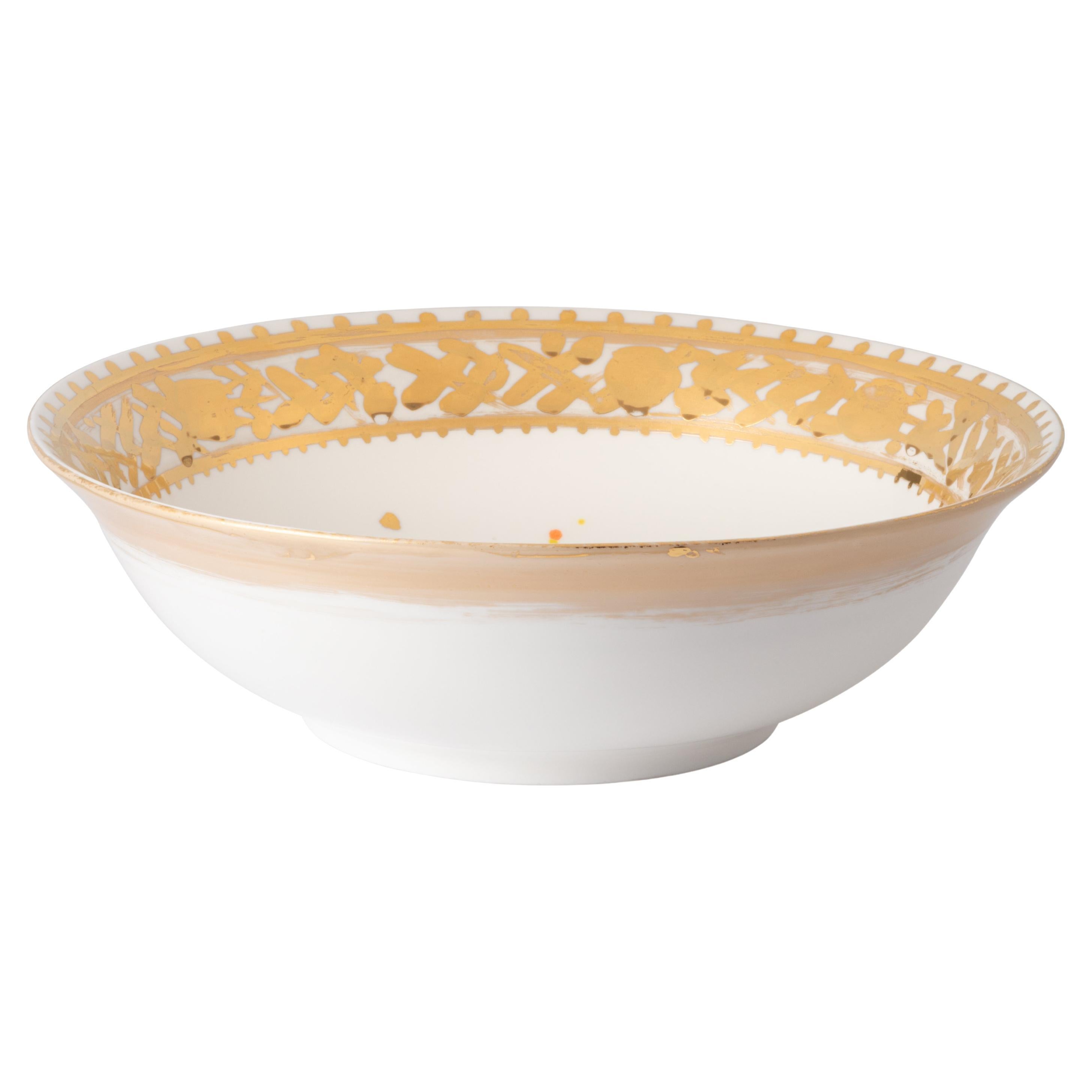 Contemporary Salad Bowl Gold Hand Painted Porcelain Tableware