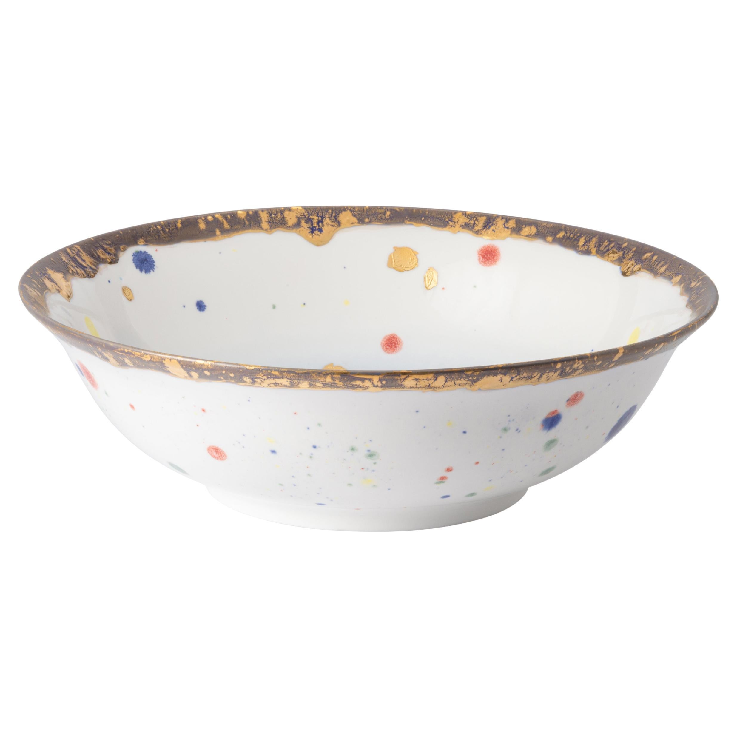 Contemporary Salad Bowl Gold Hand Painted Porcelain Tableware For Sale