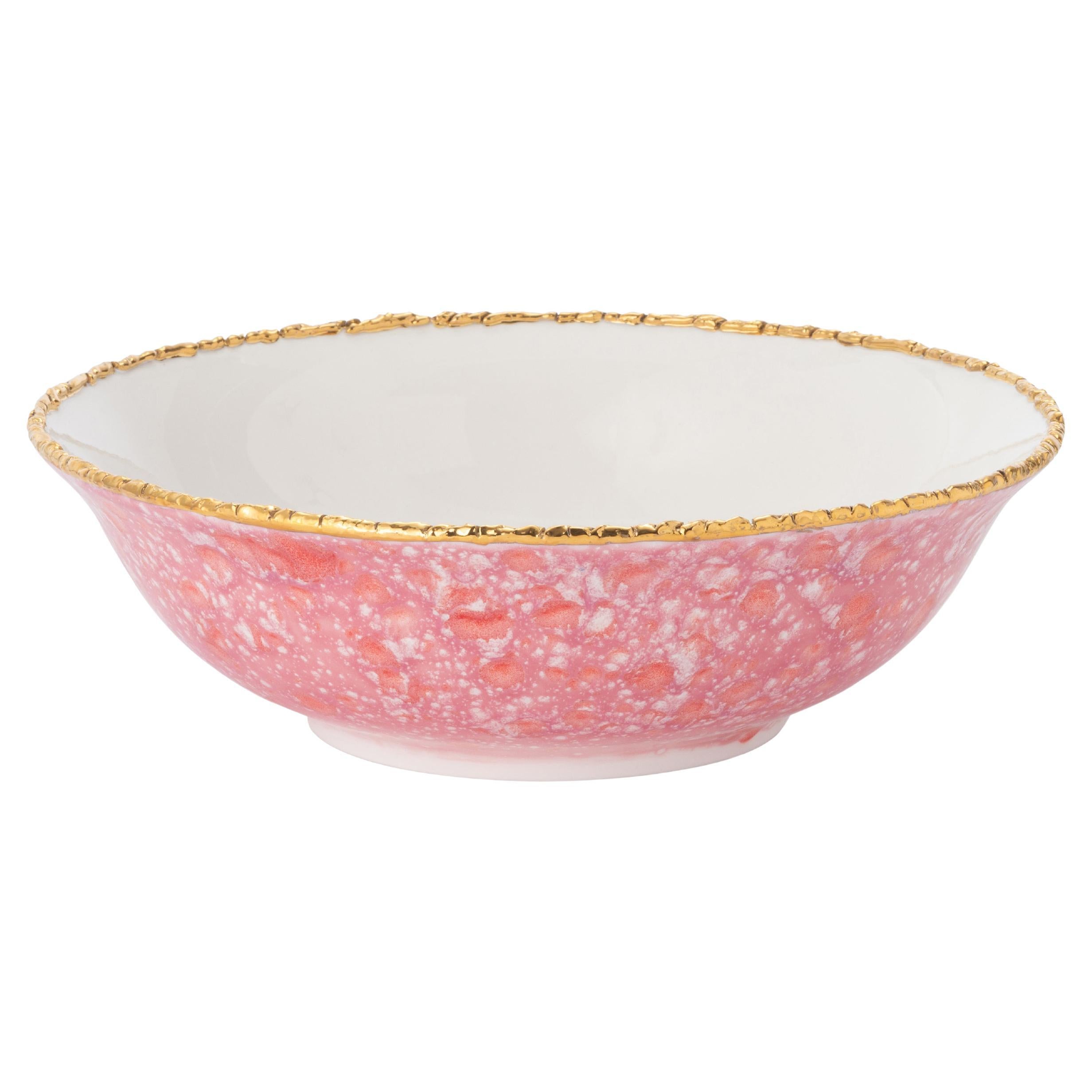 Contemporary Salad Bowl Gold Hand Painted Porcelain Tableware For Sale