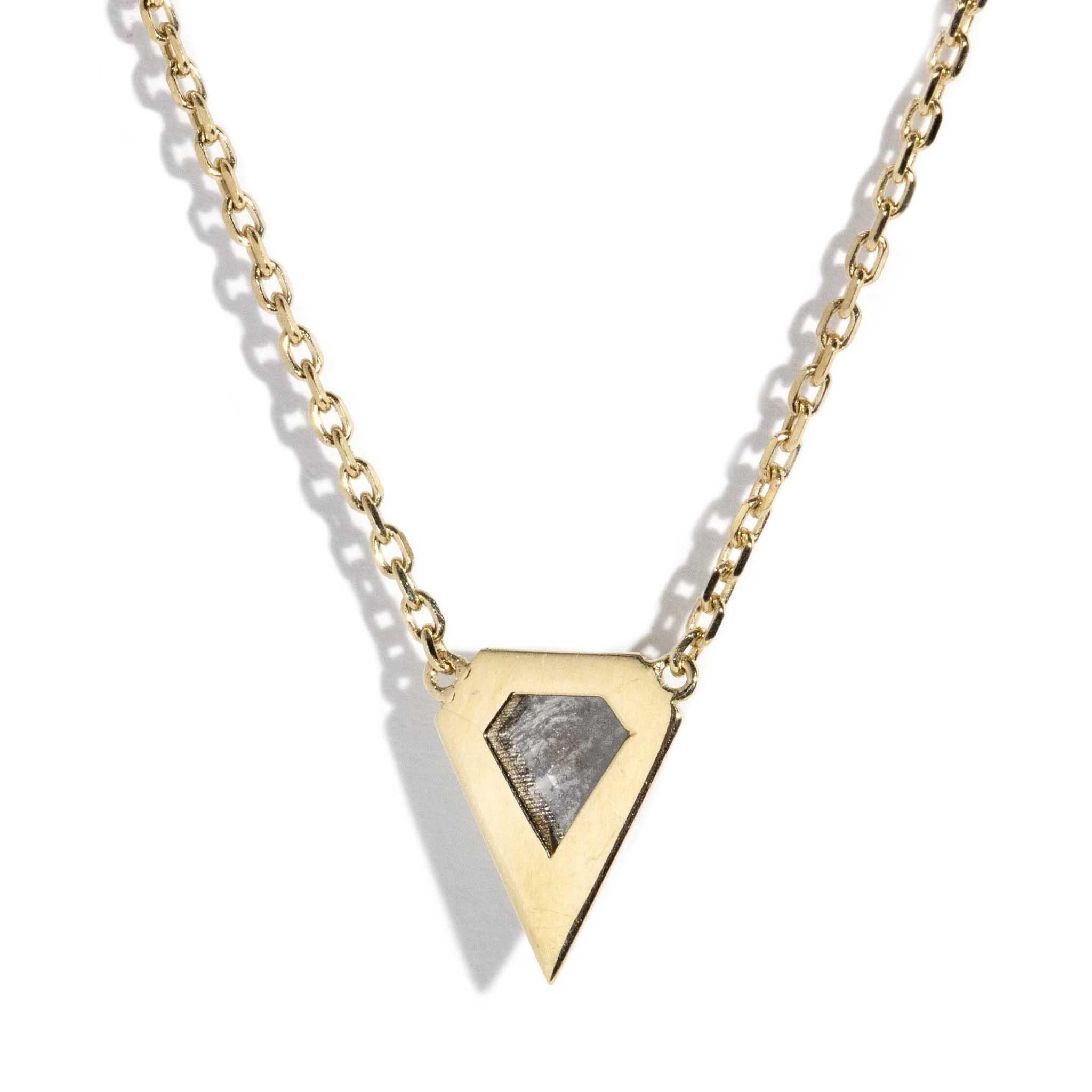 Contemporary Salt & Pepper Diamond Kite Shaped Necklet 9 Carat Yellow Gold For Sale 2