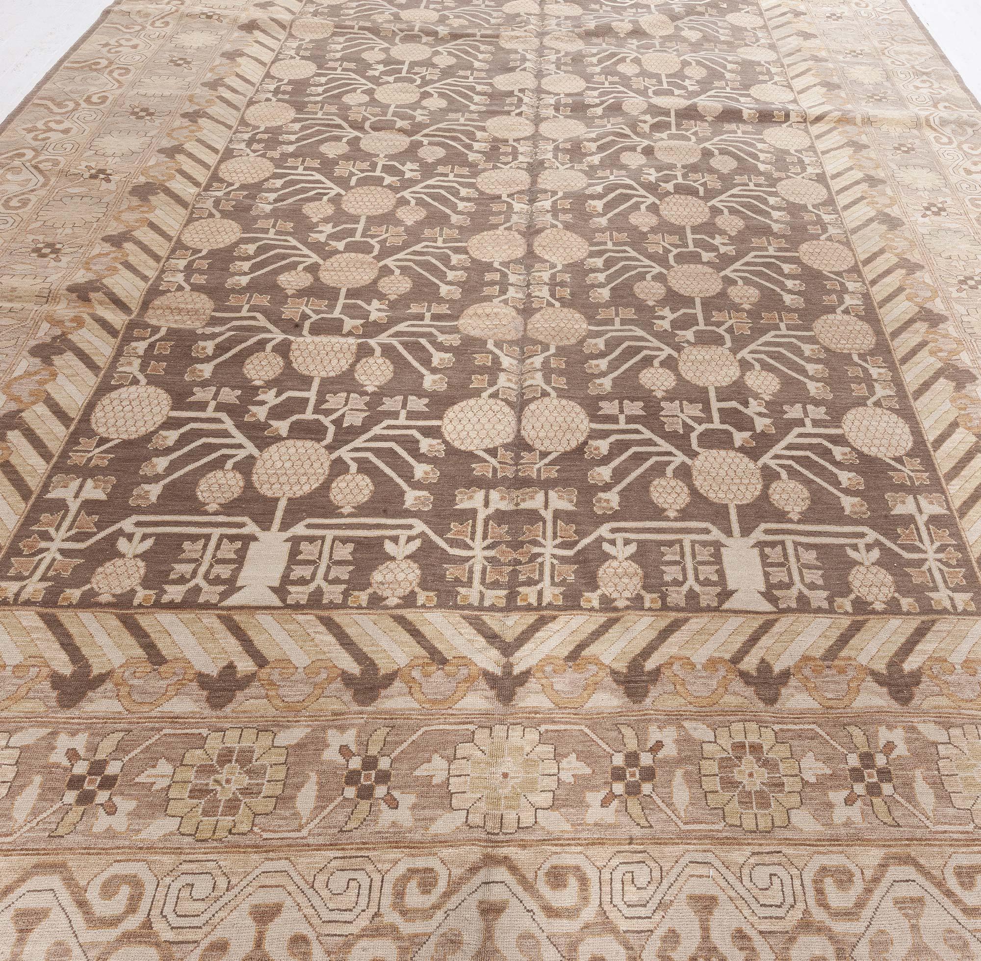 Hand-Knotted Contemporary Samarkand Beige Brown Hand Knotted Wool Rug by Doris Leslie Blau For Sale