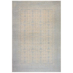 Contemporary Samarkand Blue and Beige Handwoven Wool Rug