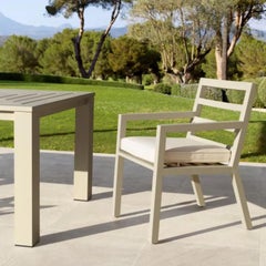 Contemporary Sand Aluminum Outdoor Dining Chair with Sunbrella Cushion