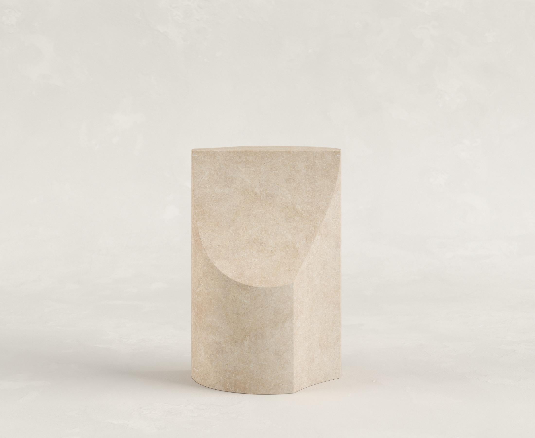 Hand-Carved Contemporary sand colored Italian limestone Scolpito Side Table For Sale