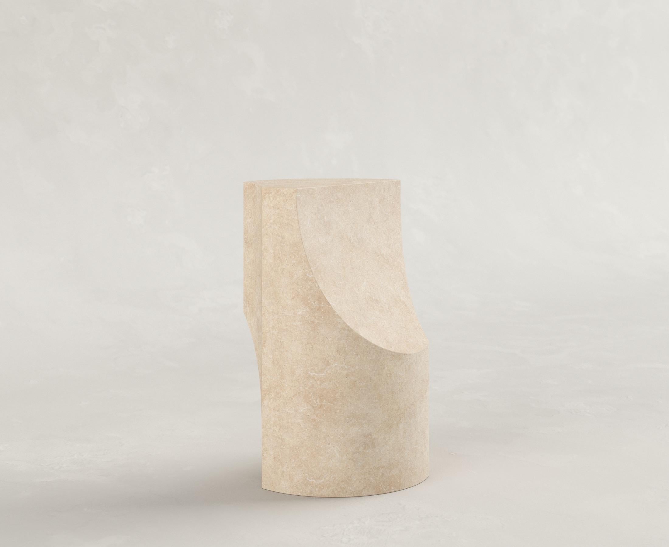 Limestone Contemporary sand colored Italian limestone Scolpito Side Table For Sale