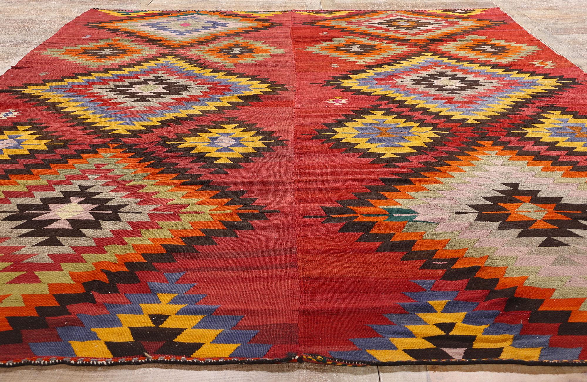 Alfombra Kilim turca de los años 60 con estilo tribal moderno Lana en venta