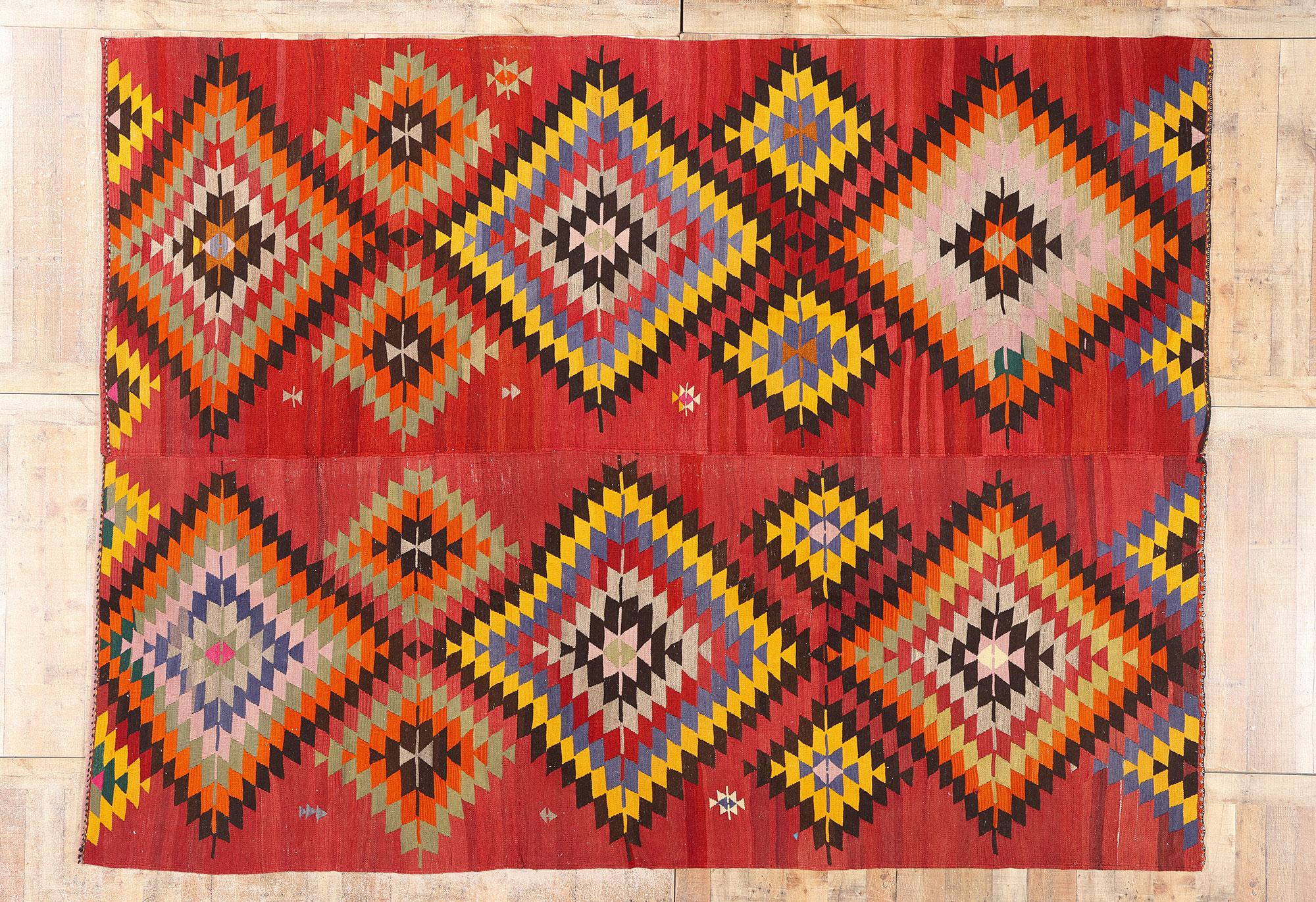 Alfombra Kilim turca de los años 60 con estilo tribal moderno en venta 1