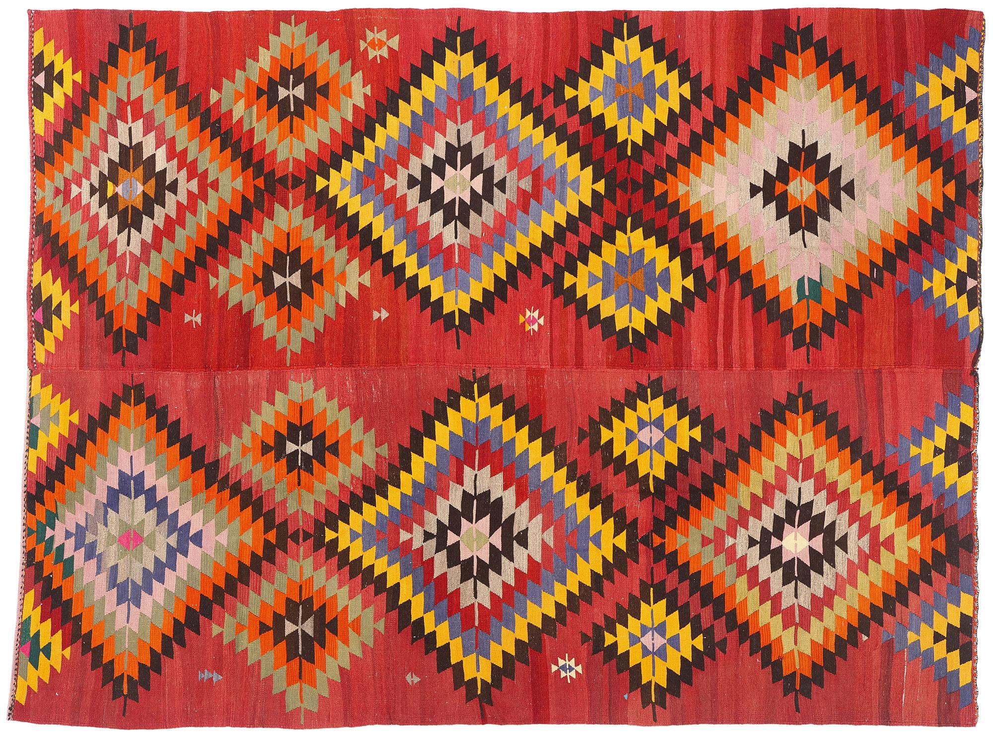 Alfombra Kilim turca de los años 60 con estilo tribal moderno en venta 2