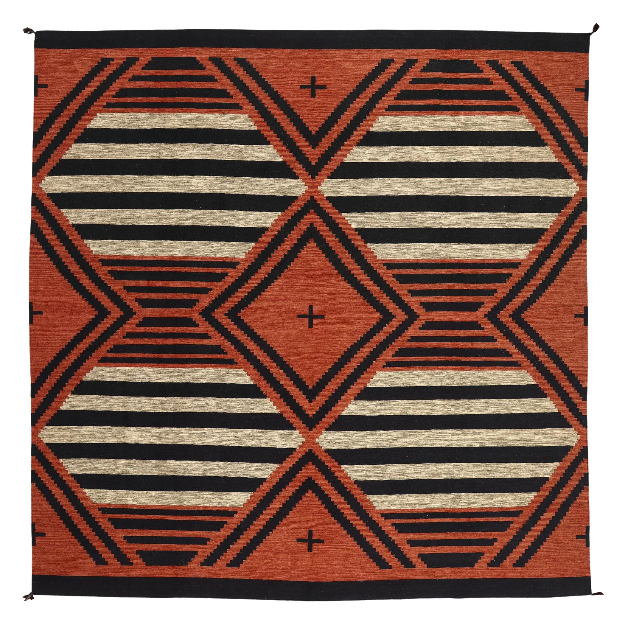 Contemporary Santa Fe Southwest Modern Desert Navajo-Style Flatweave Carpet