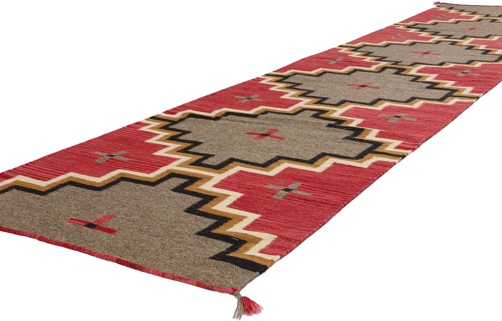 81047 Southwest Modern Ganado Navajo-Style Rug Runner, 02'07 x 11'11. Elevate your living space with the captivating allure of Southwest Modern aesthetics embodied in this meticulously handwoven wool Ganado Navajo-style rug runner. A seamless fusion