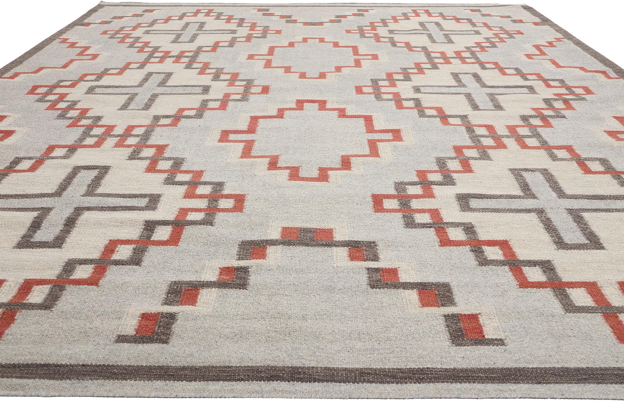 Indiano Tappeto a tessitura piatta in stile Navajo contemporaneo di Santa Fe Southwest Modern in vendita