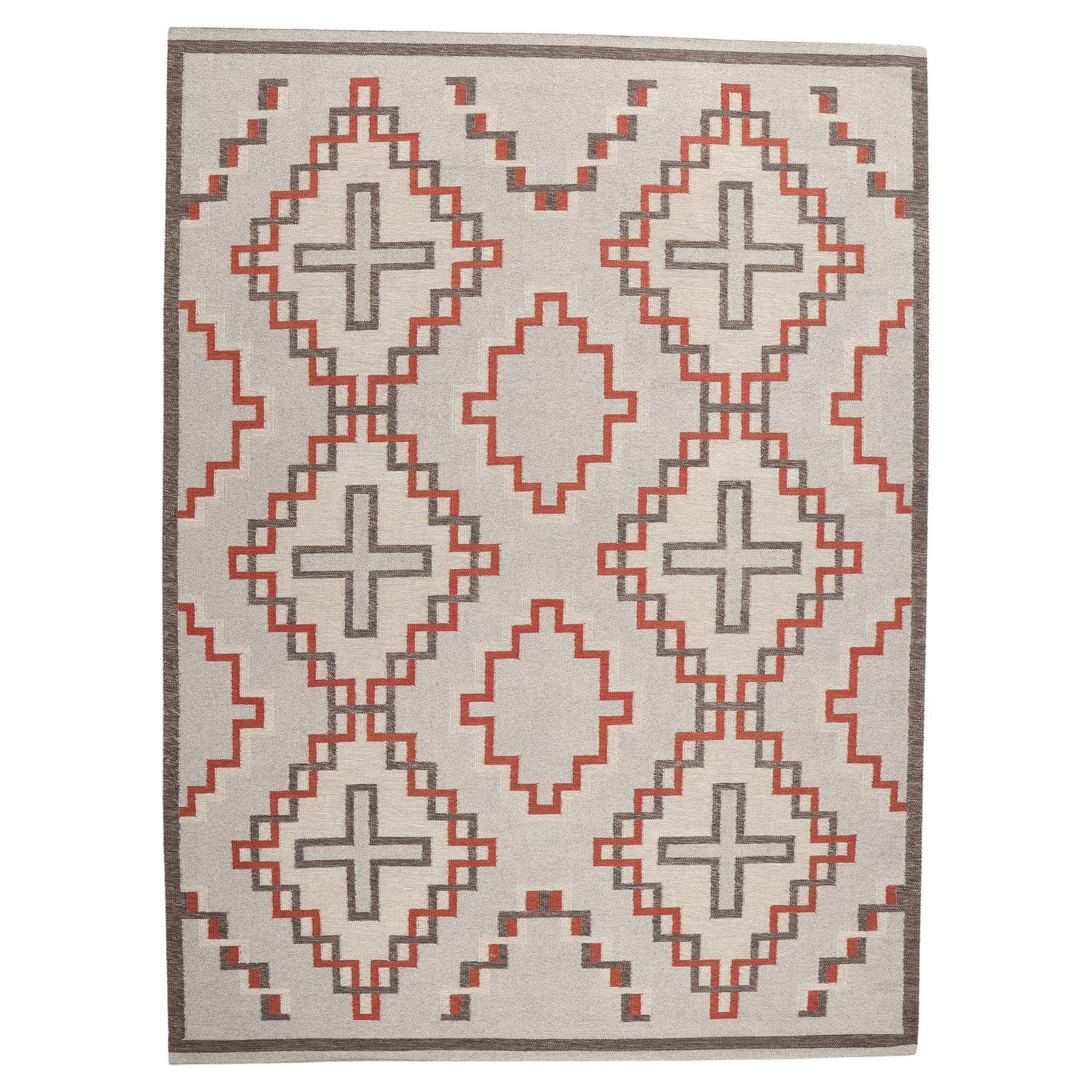 Alfombra contemporánea de tejido plano de estilo navajo del suroeste de Santa Fe