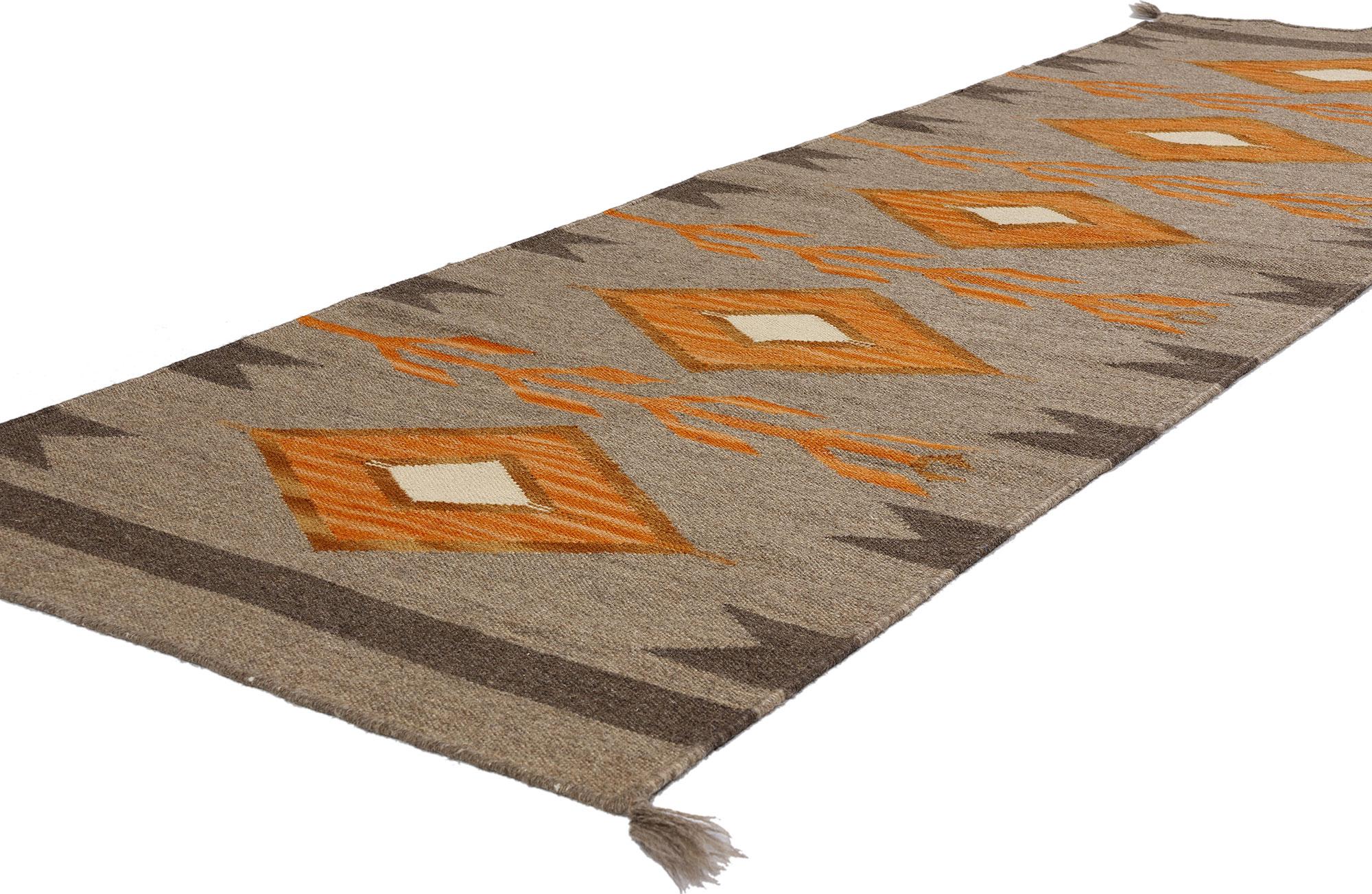81051 Southwest Modern Horse Blanket Navajo-Style Rug Runner, 02'06 x 08'00. Experience the serene convergence of Native American design influences in this meticulously handwoven Navajo-inspired rug runner, where the captivating allure of Southwest