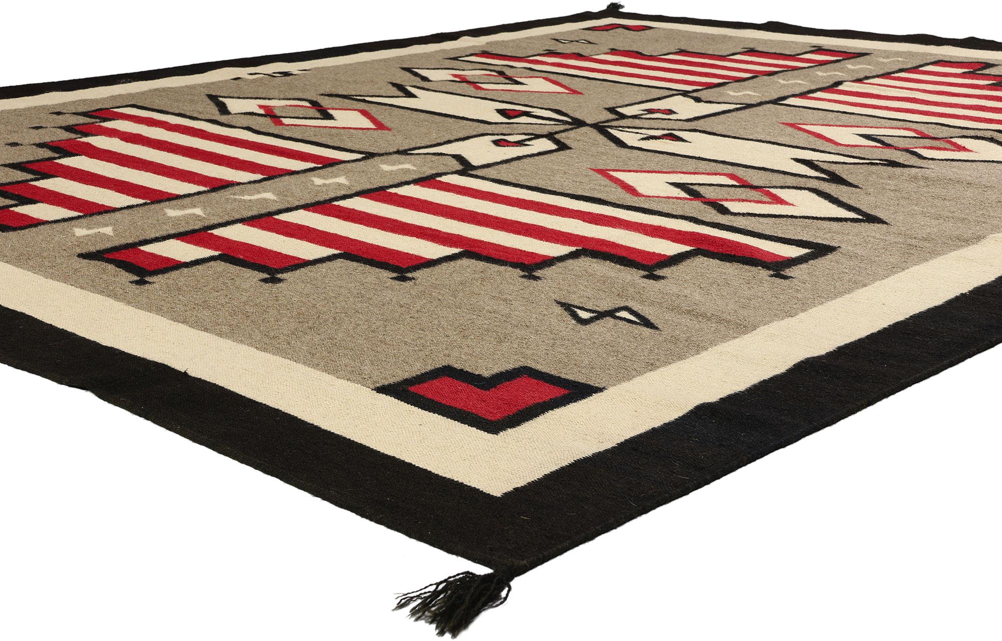 81041 Southwest Modern Navajo-Style Rug with Storm Pattern, 08'02 x 10'00. Step into the serene embrace of Native American design aesthetics, where the elegance of Contemporary Santa Fe seamlessly intertwines with the fusion of Southwestern and