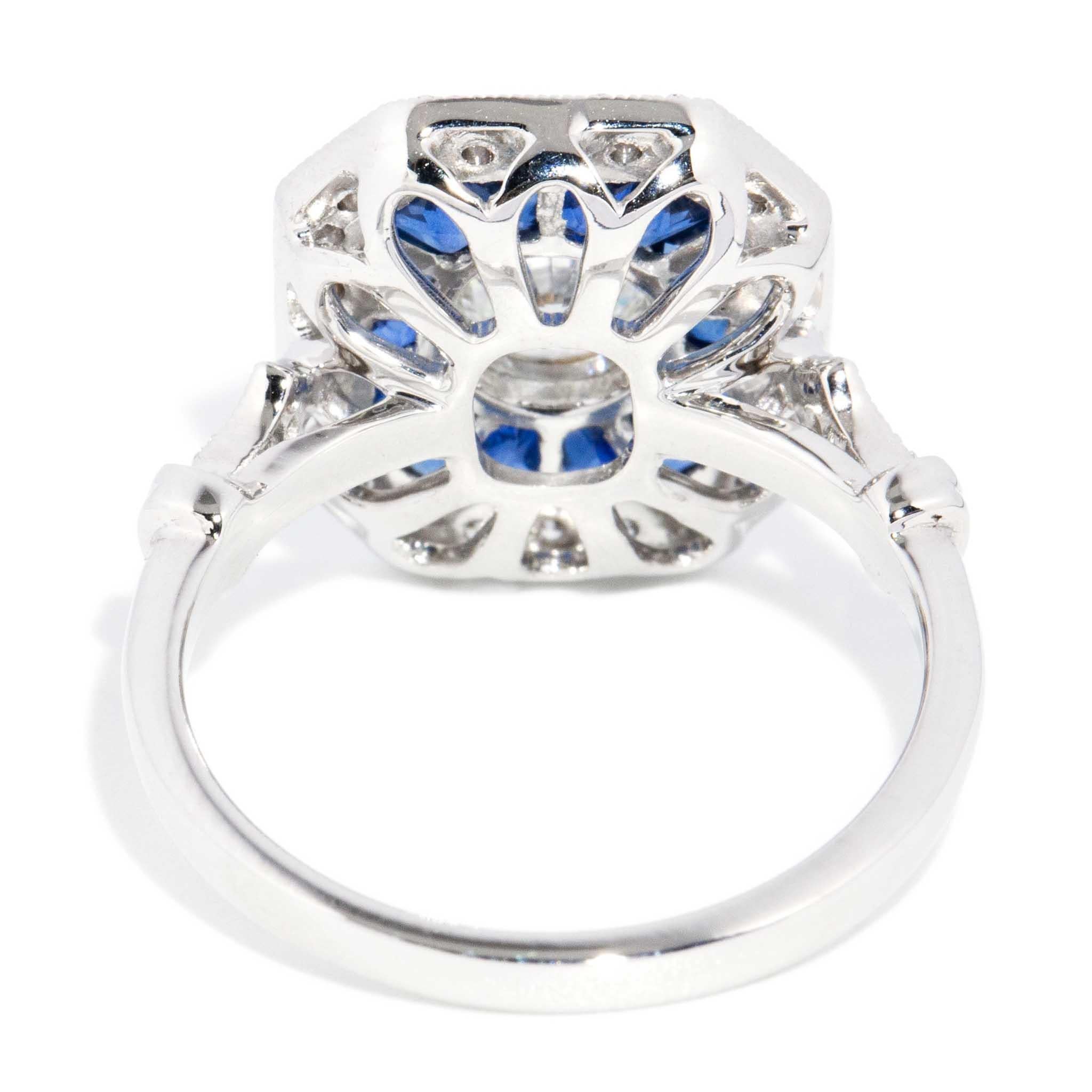 Anello contemporaneo con zaffiro e diamante da 1,14 carati di ispirazione Art Deco in oro bianco 18 carati in vendita 7