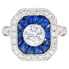 Contemporary Sapphire & 1,14ct Diamond Art Deco Inspired Ring 18ct Weißgold