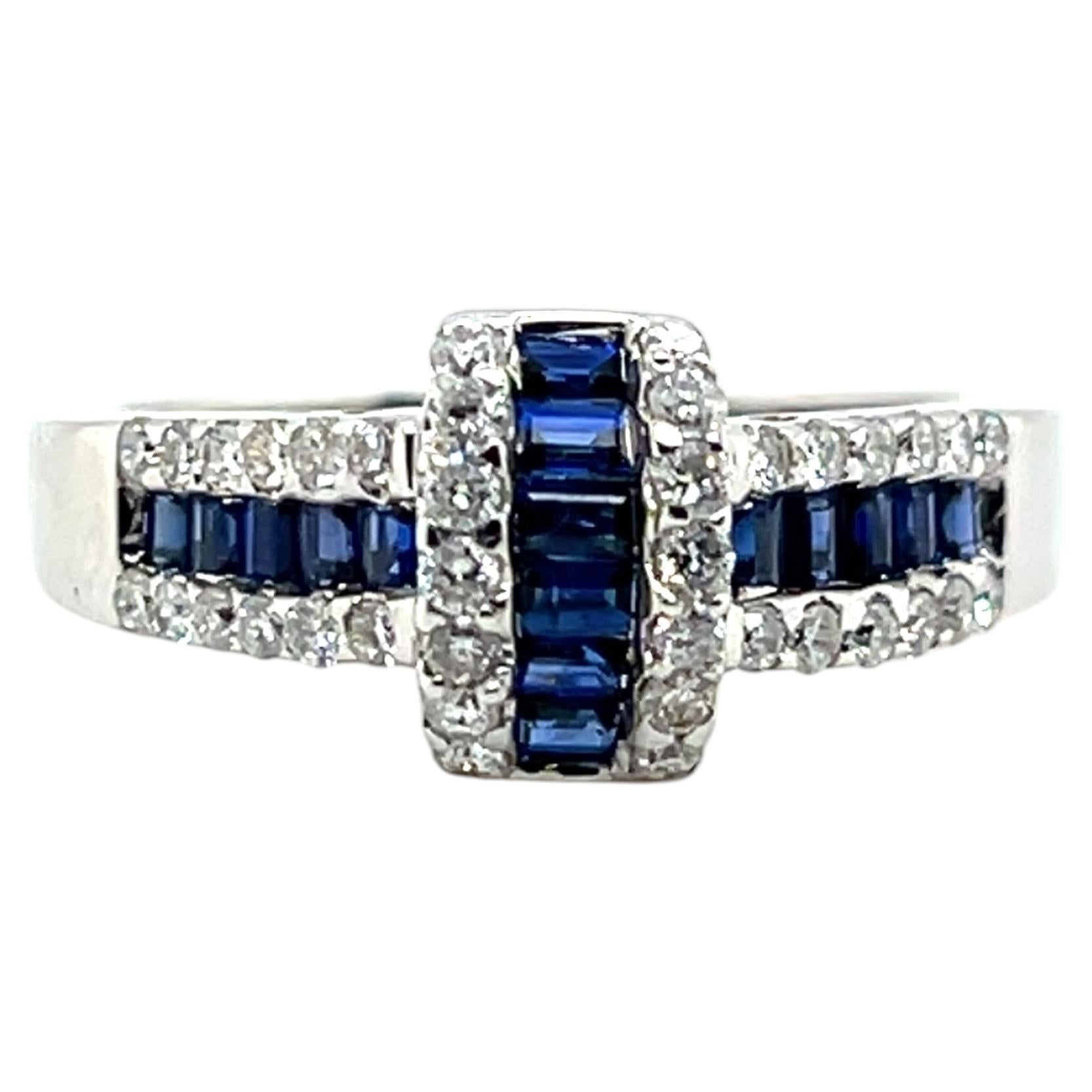 Contemporary Sapphire and Diamond 18k White Gold Statement Ring