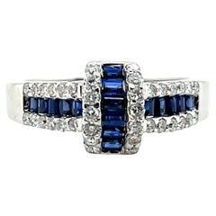 Contemporary Sapphire and Diamond 18k White Gold Statement Ring