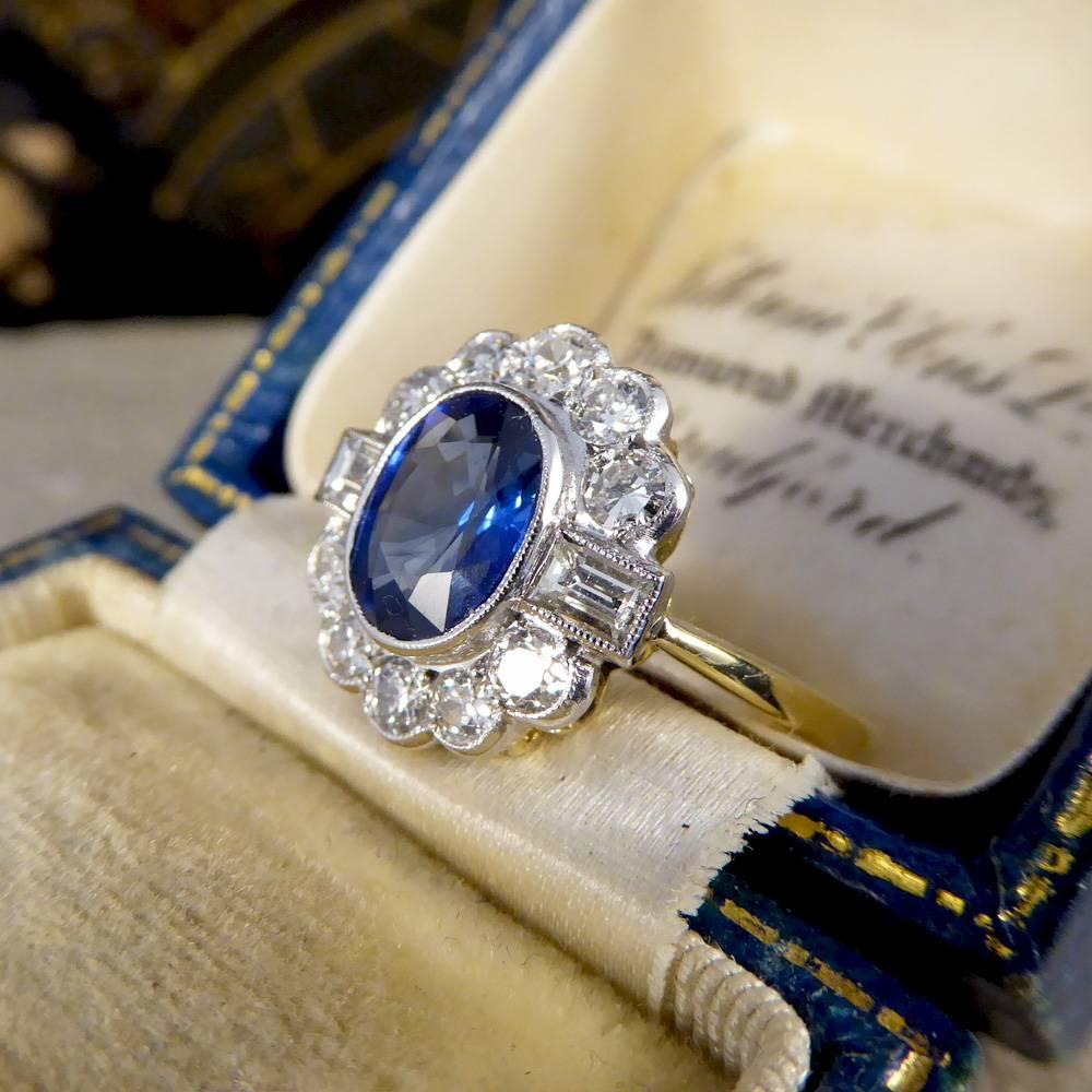 Contemporary Sapphire and Diamond Cluster 18 Carat Gold Ring 4