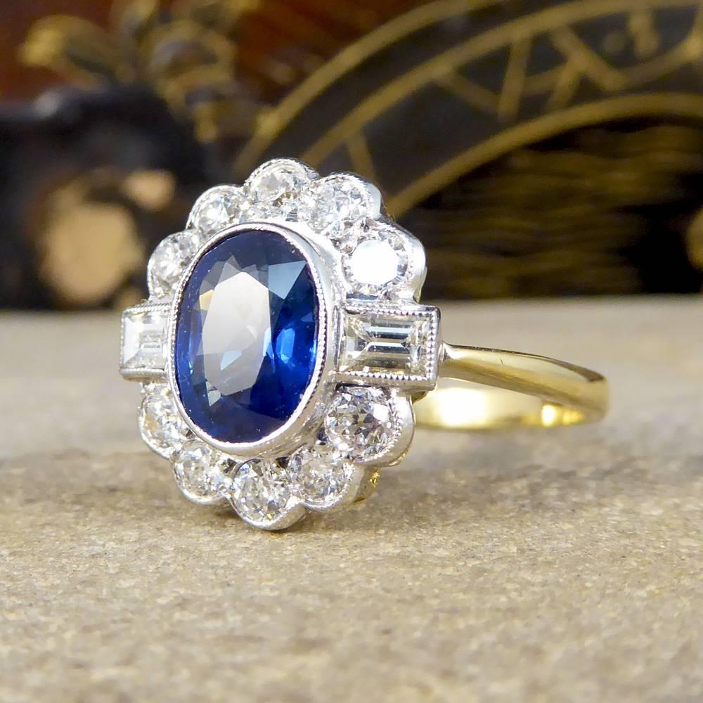 Contemporary Sapphire and Diamond Cluster 18 Carat Gold Ring In Good Condition In Yorkshire, West Yorkshire