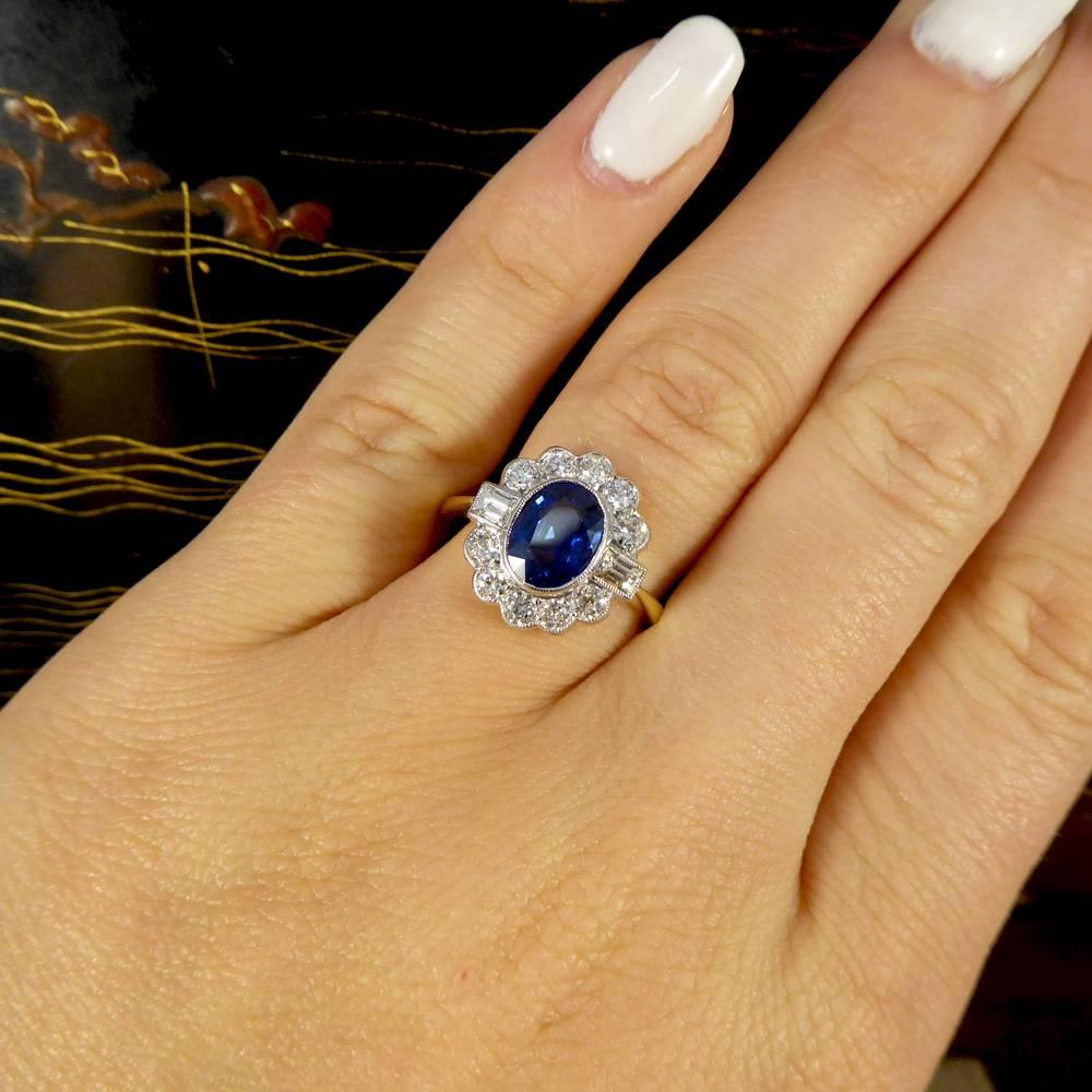 Contemporary Sapphire and Diamond Cluster 18 Carat Gold Ring 1