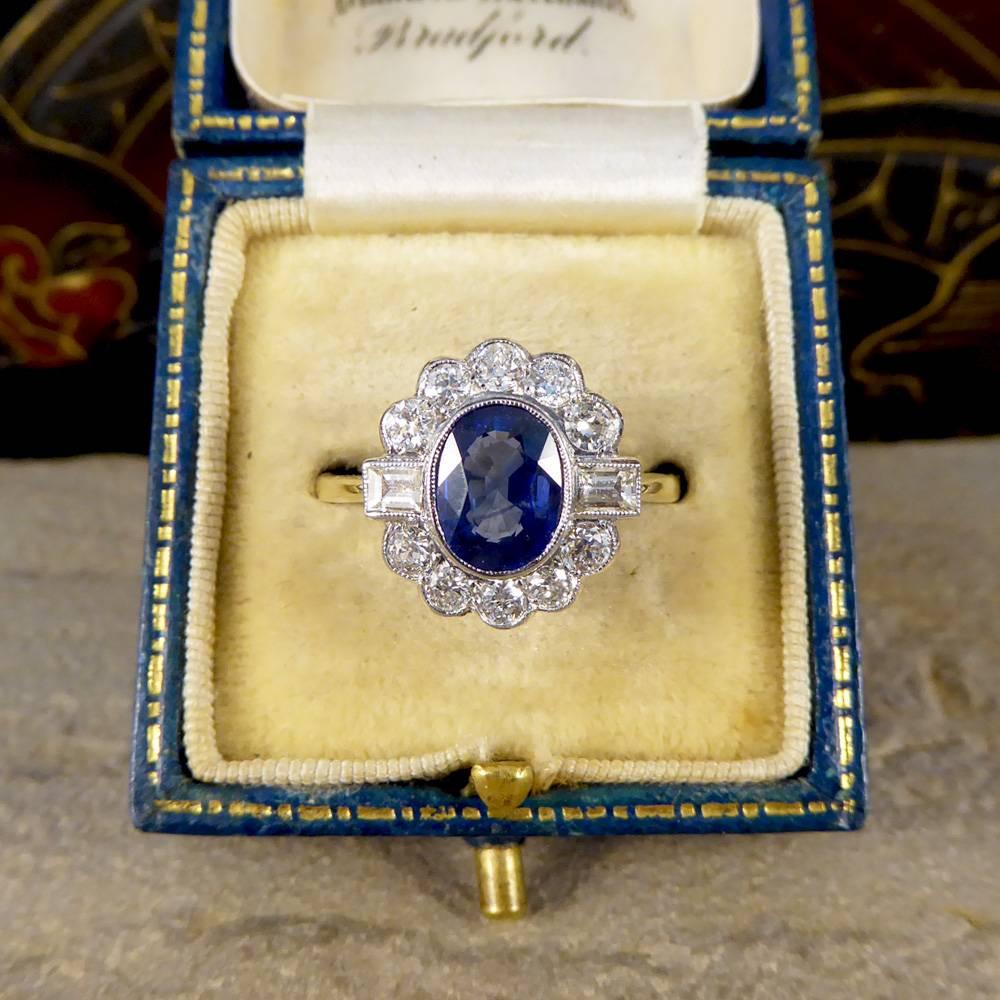 Contemporary Sapphire and Diamond Cluster 18 Carat Gold Ring 2