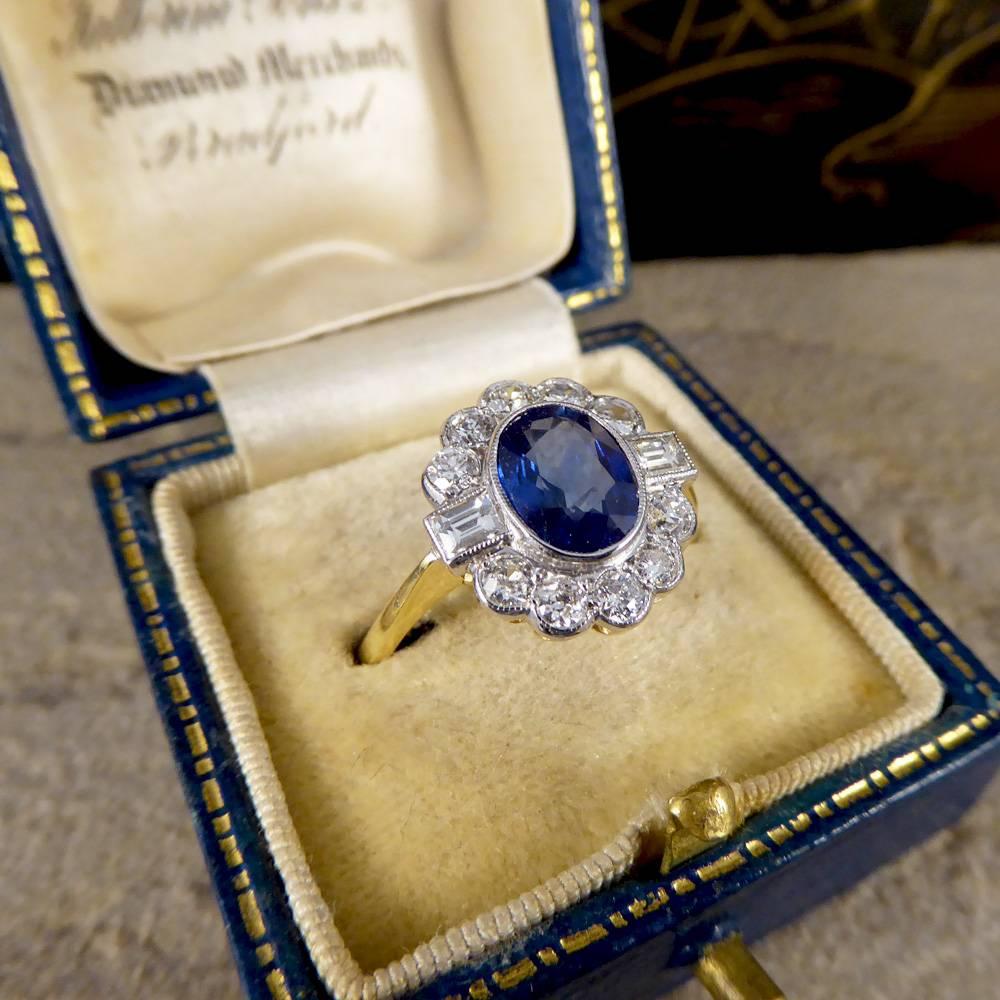 Contemporary Sapphire and Diamond Cluster 18 Carat Gold Ring 3