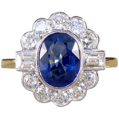 Contemporary Sapphire and Diamond Cluster 18 Carat Gold Ring