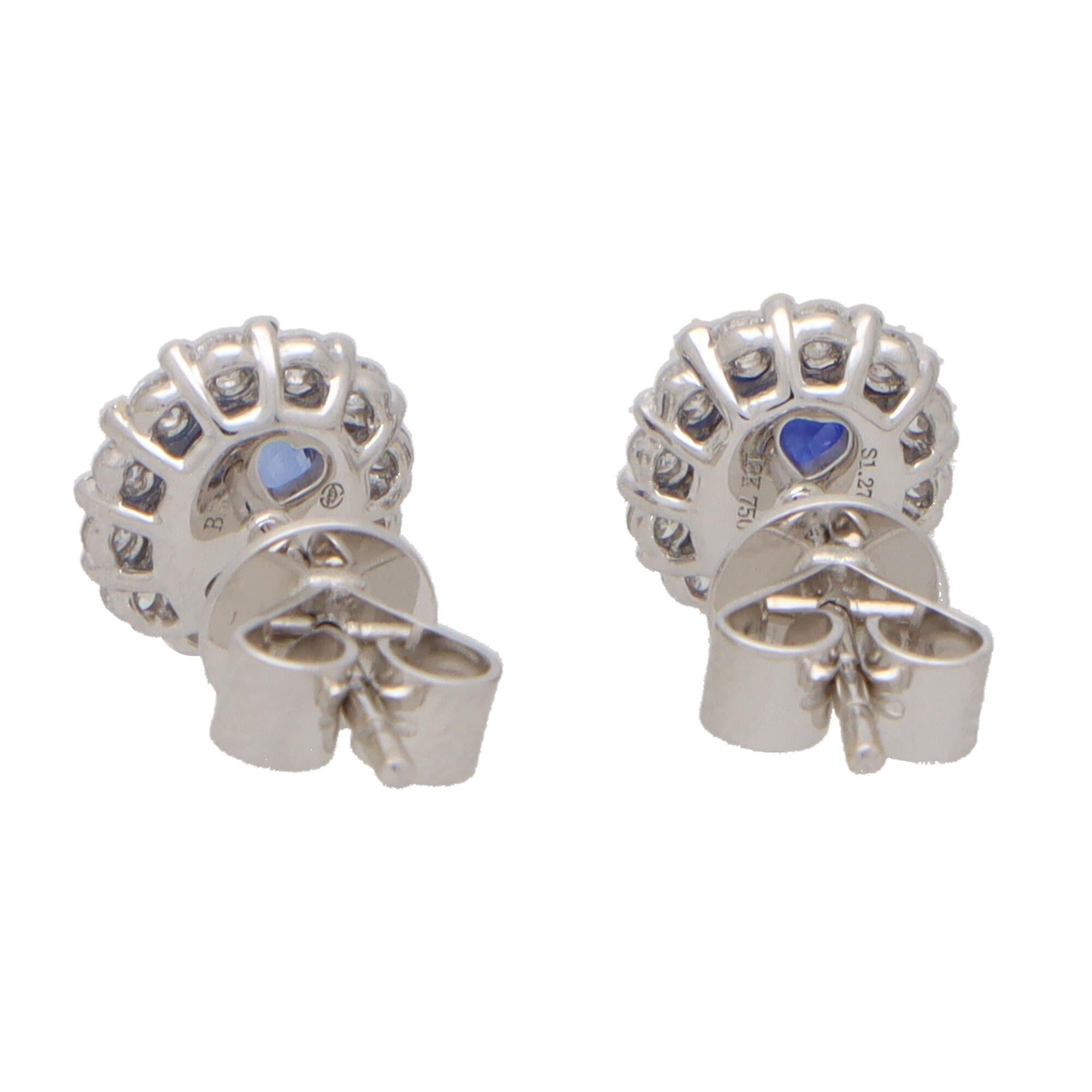 Contemporary Sapphire and Diamond Cluster Earrings Set in 18k White Gold 1